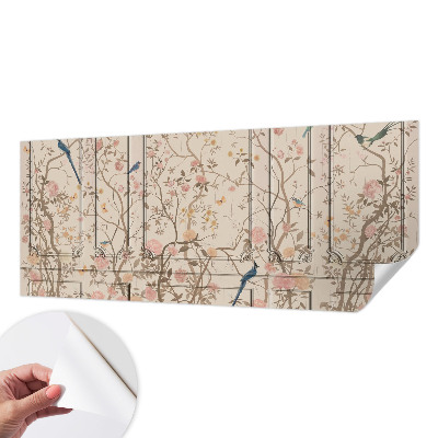 Nursery wall mural with a birds and flowers design