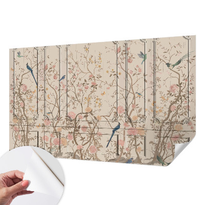 Nursery wall mural with a birds and flowers design