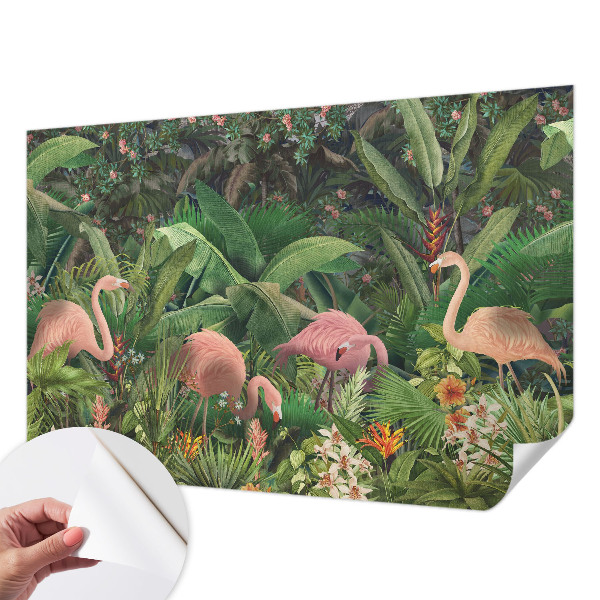 Peel and stick wall mural for bedroom with a pink flamingo design