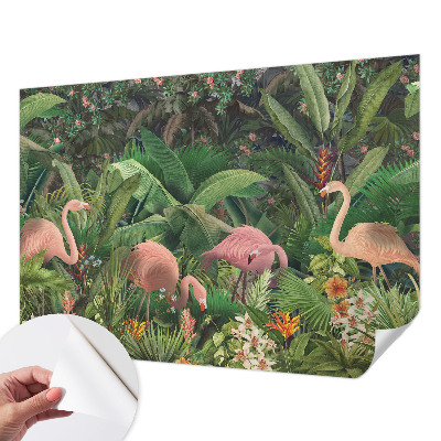 Peel and stick wall mural for bedroom with a pink flamingo design