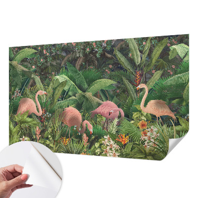Peel and stick wall mural for bedroom with a pink flamingo design