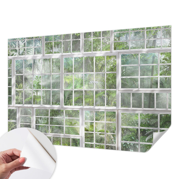 Children's wall mural with a green forest design