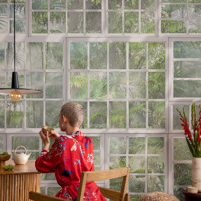 Children's wall mural with a green forest design
