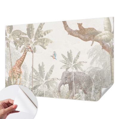 Baby room wall mural with a tropical oasis design