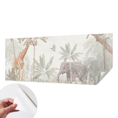 Baby room wall mural with a tropical oasis design