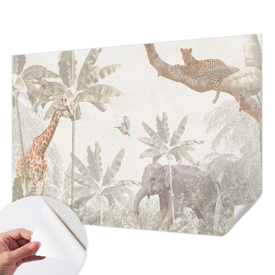 Baby room wall mural with a tropical oasis design