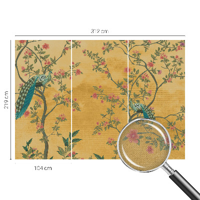 Peel and stick wall mural with a peacock tree design