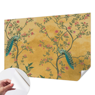 Peel and stick wall mural with a peacock tree design