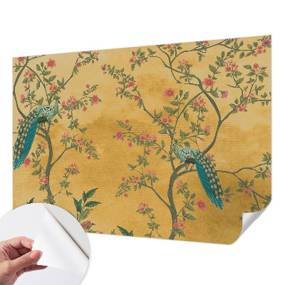 Peel and stick wall mural with a peacock tree design