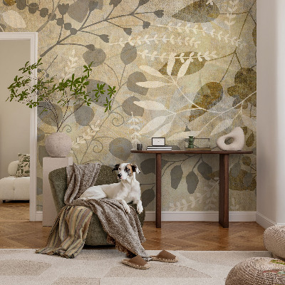 Peel and stick wallpaper mural with a twig and leaves pattern