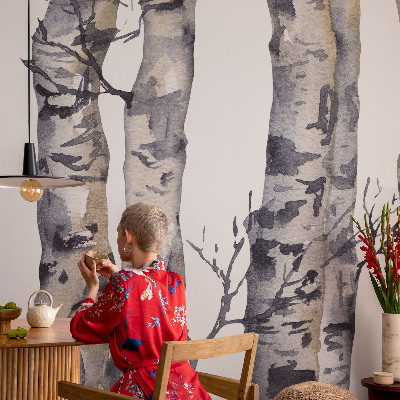 Self-adhesive wall mural featuring an aspen forest design