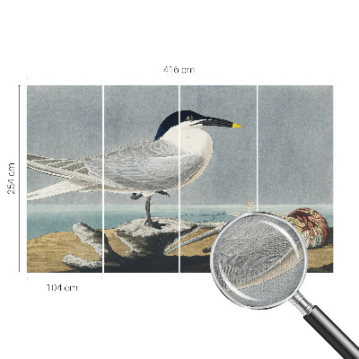 Stick-on wall mural with an ornithological design featuring elegant bird illustrations
