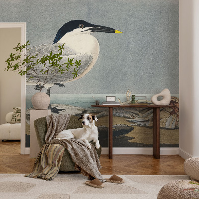 Stick-on wall mural with an ornithological design featuring elegant bird illustrations