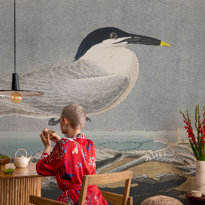 Stick-on wall mural with an ornithological design featuring elegant bird illustrations