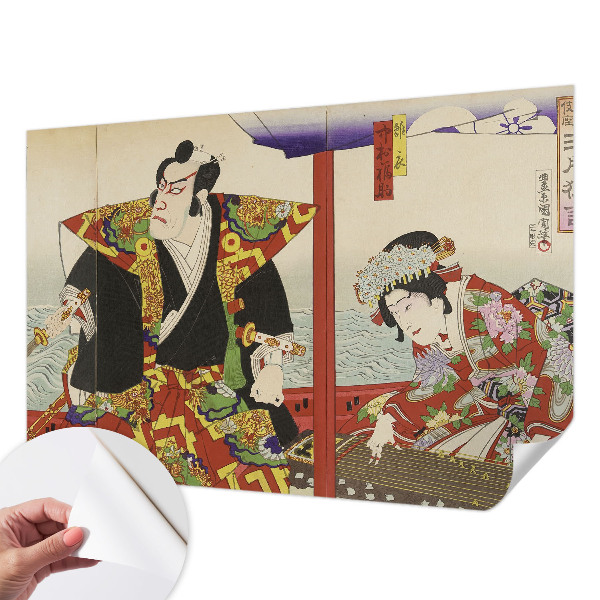 Nursery wall mural with a Japanese theater motif