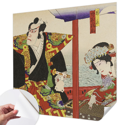 Nursery wall mural with a Japanese theater motif