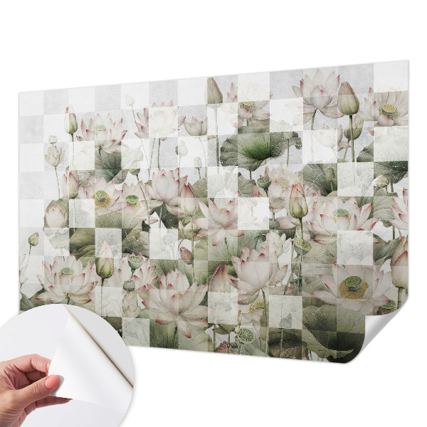 Peel and stick wall mural with lotus patterns