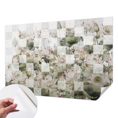 Peel and stick wall mural with lotus patterns