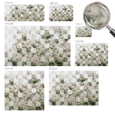 Peel and stick wall mural with lotus patterns