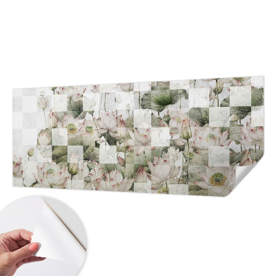 Peel and stick wall mural with lotus patterns