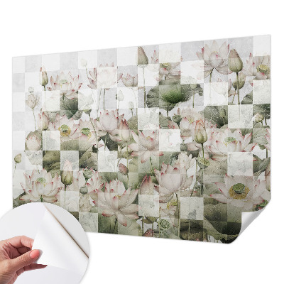 Peel and stick wall mural with lotus patterns
