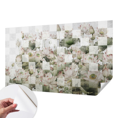 Peel and stick wall mural with lotus patterns