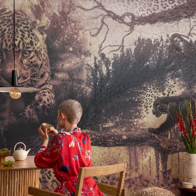 Peel and stick wallpaper mural with a forest-themed design