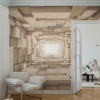 Self-adhesive photo wallpaper with a wooden tunnel motif