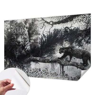 Self-adhesive wall mural with an abstract leopard pattern