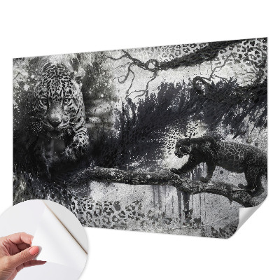 Self-adhesive wall mural with an abstract leopard pattern