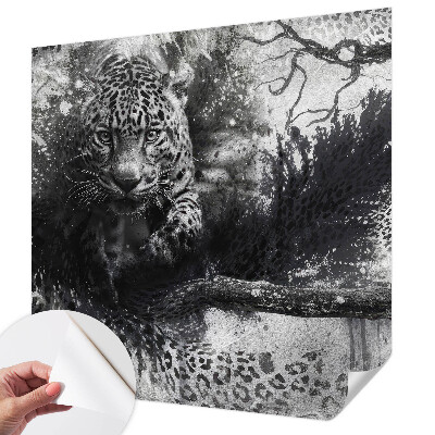 Self-adhesive wall mural with an abstract leopard pattern