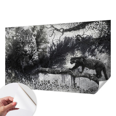 Self-adhesive wall mural with an abstract leopard pattern