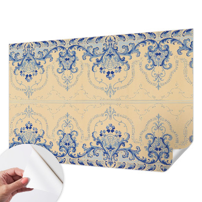 Stick-on wall mural with blue ornamental pattern