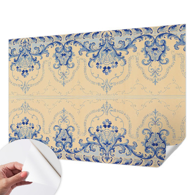 Stick-on wall mural with blue ornamental pattern