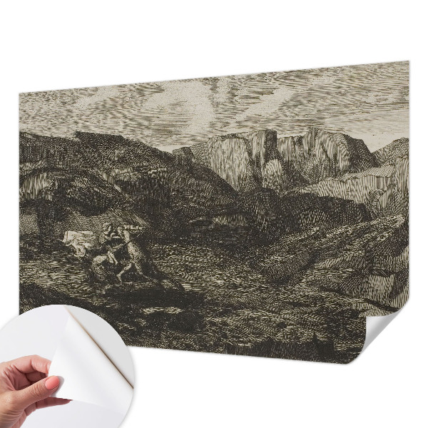 Removable wall mural with a mountain journey design