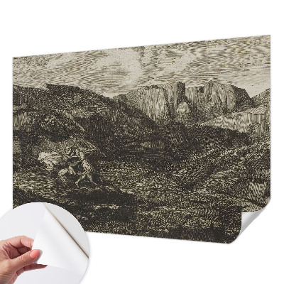 Removable wall mural with a mountain journey design