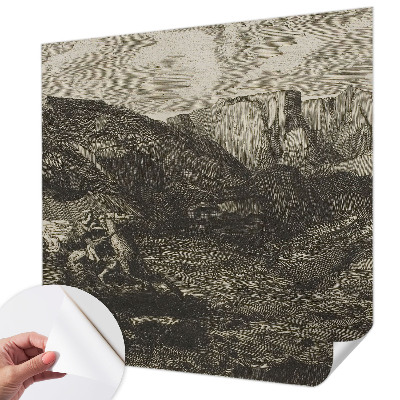 Removable wall mural with a mountain journey design