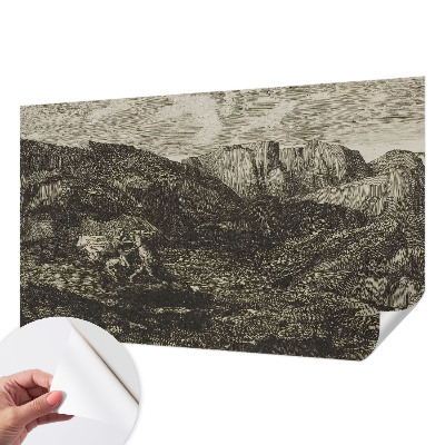 Removable wall mural with a mountain journey design