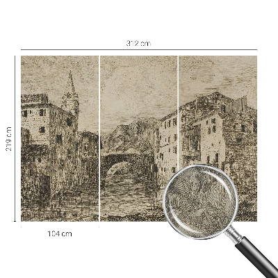 Removable wall mural wallpaper with a city panorama design