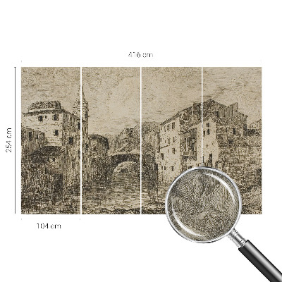Removable wall mural wallpaper with a city panorama design
