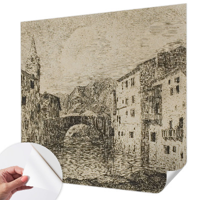 Removable wall mural wallpaper with a city panorama design