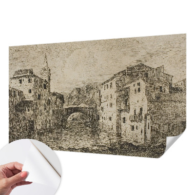 Removable wall mural wallpaper with a city panorama design