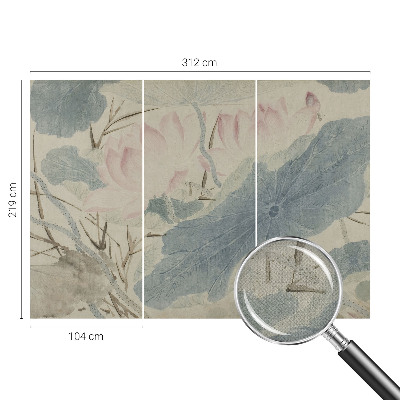 Peel and stick wall mural for living room with a lotus leaves design