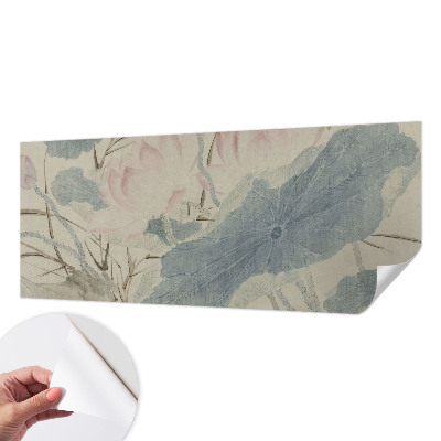 Peel and stick wall mural for living room with a lotus leaves design