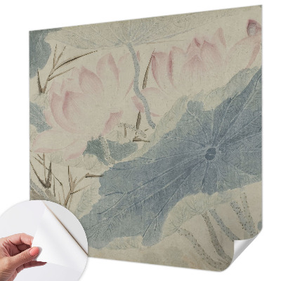 Peel and stick wall mural for living room with a lotus leaves design
