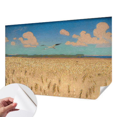 3D wall mural with a wheat field motif