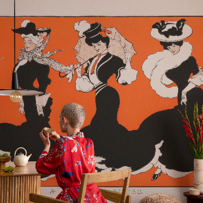 Peel and stick wall mural for bedroom featuring women’s outfits