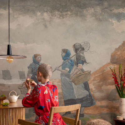 Peel and stick wall mural for kids' room with a serene coastal scene