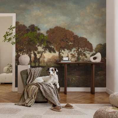 Children's wall mural with an idyllic landscape design