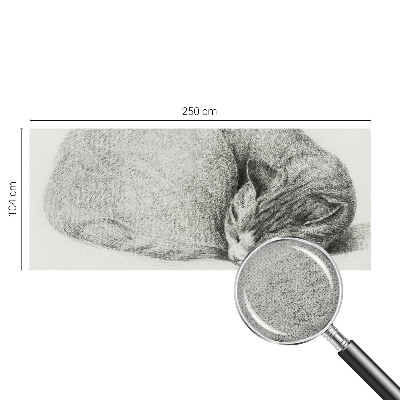 Peel and stick wall mural with a curled up cat illustration